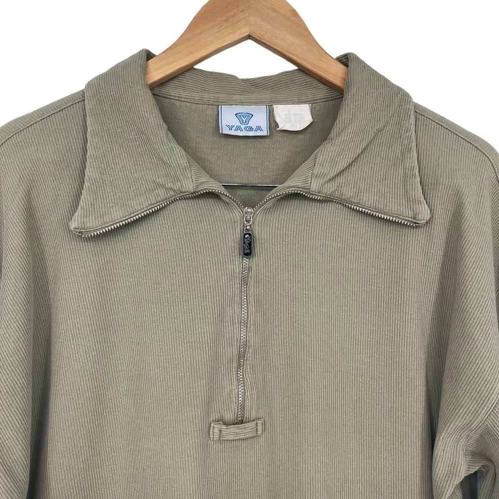 Vintage 90’s Yaga Polo Shirt Ribbed Zip‎ Neck Olive Green Large